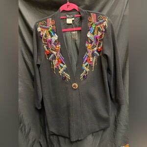 Diane Freis Knits Beaded & Jeweled Black Jacket. Size S/M
